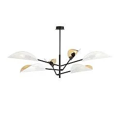 Lampadario 6 Luci Po In Acciao Nero E Bianco Oro Con Bracci Mobili