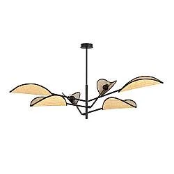 Lampadario 6 Luci Po In Acciao Nero E Rattan Con Bracci Mobili
