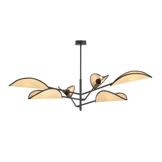 Lampadario 6 Luci Eridano In Acciao Nero E Rattan Con Bracci Mobili LA0120-EB-PL6-NR-MA