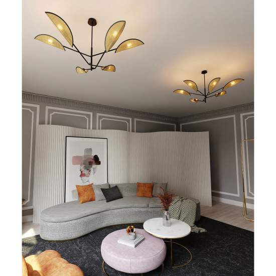 Lampadario 6 Luci Eridano In Acciao Nero E Rattan Con Bracci Mobili LA0120-EB-PL6-NR-MA