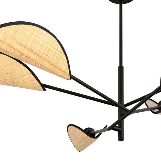 Lampadario 6 Luci Eridano In Acciao Nero E Rattan Con Bracci Mobili LA0120-EB-PL6-NR-MA