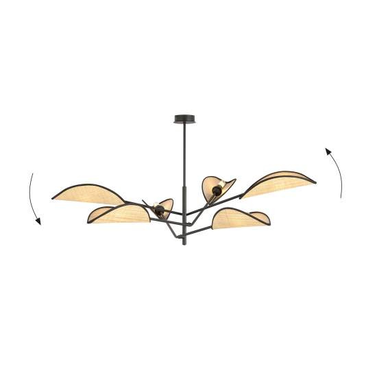 Lampadario 6 Luci Eridano In Acciao Nero E Rattan Con Bracci Mobili LA0120-EB-PL6-NR-MA