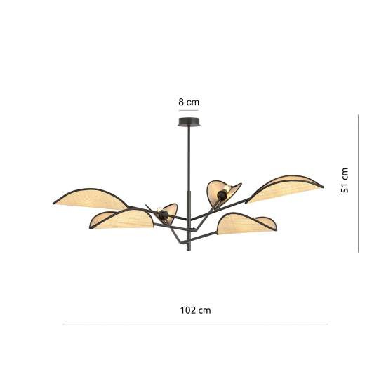 Lampadario 6 Luci Eridano In Acciao Nero E Rattan Con Bracci Mobili LA0120-EB-PL6-NR-MA