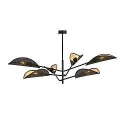 Lampadario 6 Luci Po In Acciao Nero E Oro Con Bracci Mobili