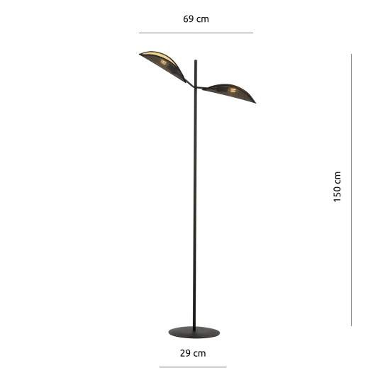 Piantana Moderno Eridano Acciaio Nero Oro 2 Luci E14 Ip20 LA0120-EB-PT2-NR-OR