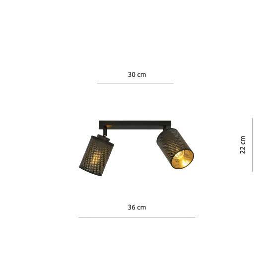 Plafoniera Spot 2 Luci Varuna In Acciaio Nero E Oro Paralumi Regolabili LA0123-EB-PL2-NR