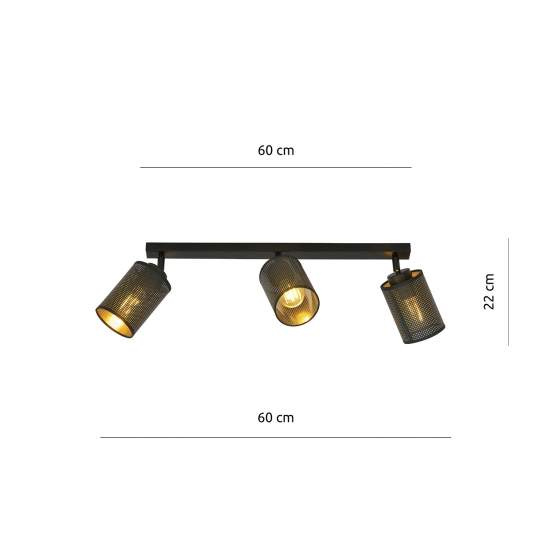 Plafoniera Spot 3 Luci Varuna In Acciaio Nero E Oro Paralumi Regolabili LA0123-EB-PL3-NR