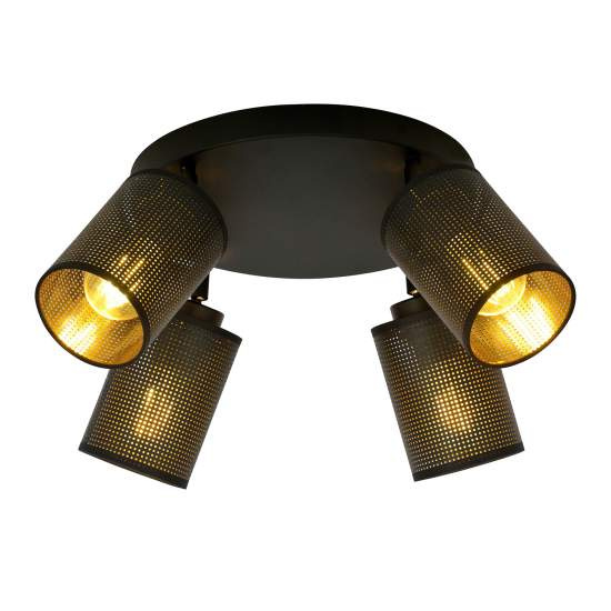 Plafoniera Tonda Spot 4 Luci Varuna In Acciaio Nero E Oro Paralumi Regolabili LA0123-EB-PL4-NR