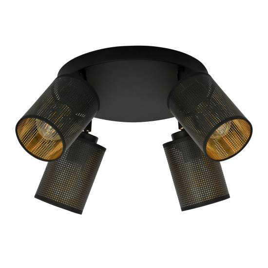 Plafoniera Tonda Spot 4 Luci Varuna In Acciaio Nero E Oro Paralumi Regolabili LA0123-EB-PL4-NR