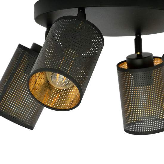 Plafoniera Tonda Spot 4 Luci Varuna In Acciaio Nero E Oro Paralumi Regolabili LA0123-EB-PL4-NR