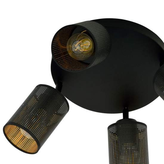 Plafoniera Tonda Spot 4 Luci Varuna In Acciaio Nero E Oro Paralumi Regolabili LA0123-EB-PL4-NR