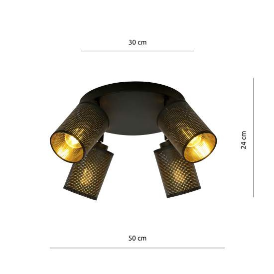 Plafoniera Tonda Spot 4 Luci Varuna In Acciaio Nero E Oro Paralumi Regolabili LA0123-EB-PL4-NR