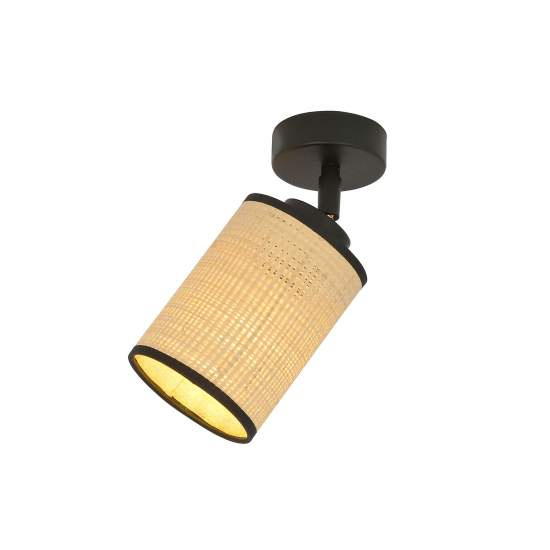 Plafoniera Spot 1 Luce Bronx In Acciaio Nero E Rattan Paralumi Regolabile LA0124-EB-PL1-NR