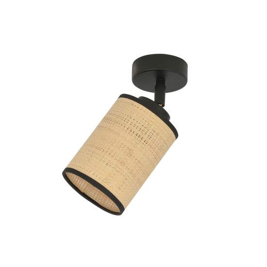 Plafoniera Spot 1 Luce Bronx In Acciaio Nero E Rattan Paralumi Regolabile LA0124-EB-PL1-NR