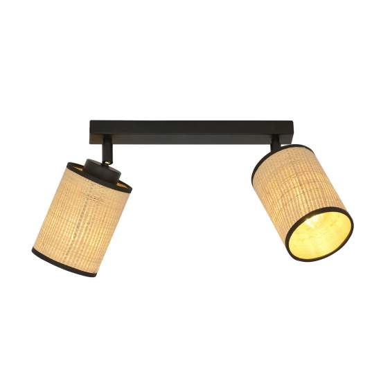 Plafoniera Spot 2 Luci Bronx In Acciaio Nero E Rattan Paralumi Regolabili LA0124-EB-PL2-NR