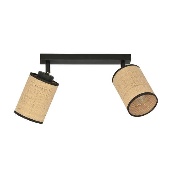 Plafoniera Spot 2 Luci Bronx In Acciaio Nero E Rattan Paralumi Regolabili LA0124-EB-PL2-NR