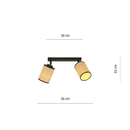 Plafoniera Spot 2 Luci Bronx In Acciaio Nero E Rattan Paralumi Regolabili LA0124-EB-PL2-NR