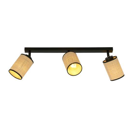 Plafoniera Spot 3 Luci Bronx In Acciaio Nero E Rattan Paralumi Regolabili LA0124-EB-PL3-NR