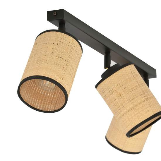 Plafoniera Spot 3 Luci Bronx In Acciaio Nero E Rattan Paralumi Regolabili LA0124-EB-PL3-NR