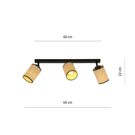 Plafoniera Spot 3 Luci Bronx In Acciaio Nero E Rattan Paralumi Regolabili LA0124-EB-PL3-NR