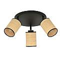 Plafoniera Tonda Spot 3 Luci Bronx In Acciaio Nero E Rattan Paralumi Regolabili LA0124-EB-PL3-NR-MA