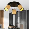 Plafoniera Tonda Spot 3 Luci Bronx In Acciaio Nero E Rattan Paralumi Regolabili LA0124-EB-PL3-NR-MA