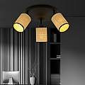 Plafoniera Tonda Spot 3 Luci Bronx In Acciaio Nero E Rattan Paralumi Regolabili LA0124-EB-PL3-NR-MA