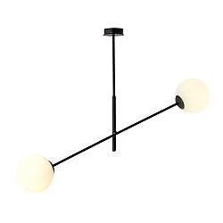 Lampadario 2 Luci Udden In Acciao Nero Con Bracci Regolabili E Vetro Opale
