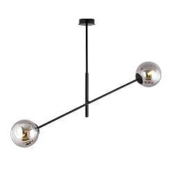 Lampadario 2 Luci Udden In Acciao Nero Con Bracci Regolabili E Vetro Fumè