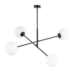 Lampadario 4 Luci Udden In Acciao Nero Con Bracci Regolabili E Vetro Opale