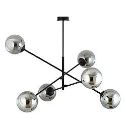 Lampadario 6 Luci Udden In Acciao Nero Con Bracci Regolabili E Vetro Fumè