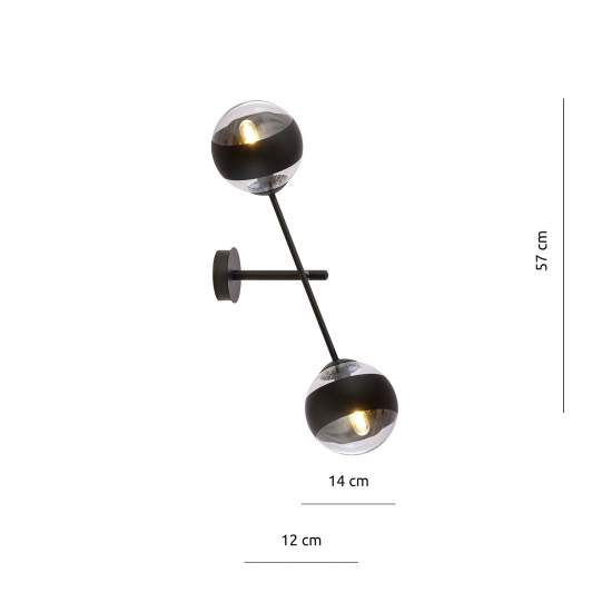 Applique Contemporaneo Yama Acciaio Nero 2 Luci E14 Ip20 LA0125-EB-AP2-NR