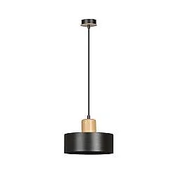 Sospensione Nordica 1 Luce Ravi In Acciaio Nero E Legno