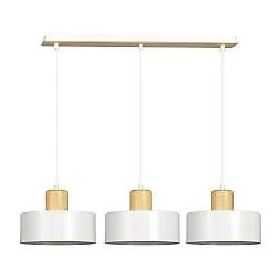Sospensione Nordica 3 Luci Ravi In Acciaio Bianco E Legno