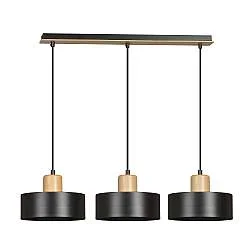 Sospensione Nordica 3 Luci Ravi In Acciaio Nero E Legno