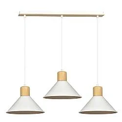 Sospensione Nordica 3 Luci Soma In Acciaio Bianco E Legno