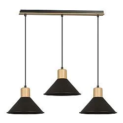 Sospensione Nordica 3 Luci Soma In Acciaio Nero E Legno