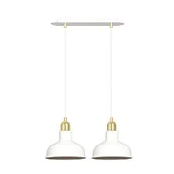 Lampadario Industrial 2 Luci Dhanapati Acciaio Bianco Con Elementi In Oro