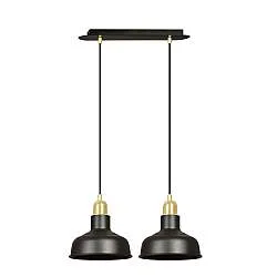 Lampadario Industrial 2 Luci Dhanapati Acciaio Nero Con Elementi In Oro