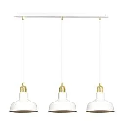 Lampadario Industrial 3 Luci Dhanapati Acciaio Bianco Con Elementi In Oro
