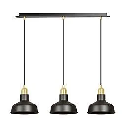 Lampadario Industrial 3 Luci Dhanapati Acciaio Nero Con Elementi In Oro