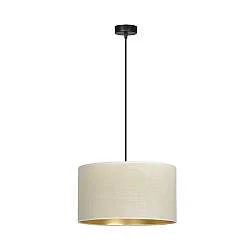 Sospensione 1 Luce Vinayaka In Acciaio Nero E Paralume In Tessuto Beige