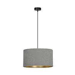 Sospensione 1 Luce Vinayaka Acciaio Nero E Paralume In Tessuto Grigio