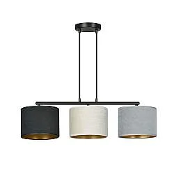 Lampadario 3 Luci Vinayaka Acciaio Nero E Paralumi In Tessuto Multicolore