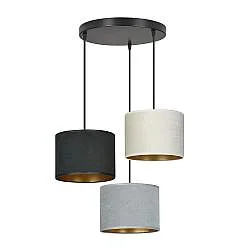 Lampadario Tondo 3 Luci Vinayaka Acciaio Nero Paralumi In Tessuto Multicolore