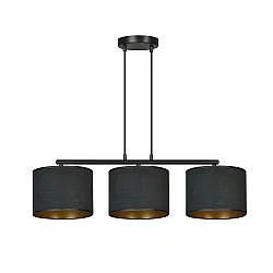 Lampadario 3 Luci Vinayaka In Acciaio Nero E Paralumi In Tessuto Nero