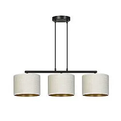 Lampadario 3 Luci Vinayaka In Acciaio Nero E Paralumi In Tessuto Beige