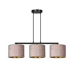 Lampadario 3 Luci Vinayaka In Acciaio Nero E Paralumi In Tessuto Rosa