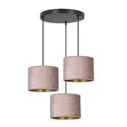 Lampadario Tondo 3 Luci Vinayaka Acciaio Nero E Paralumi In Tessuto Rosa