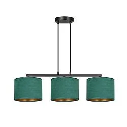 Lampadario 3 Luci Vinayaka In Acciaio Nero E Paralumi In Tessuto Verde